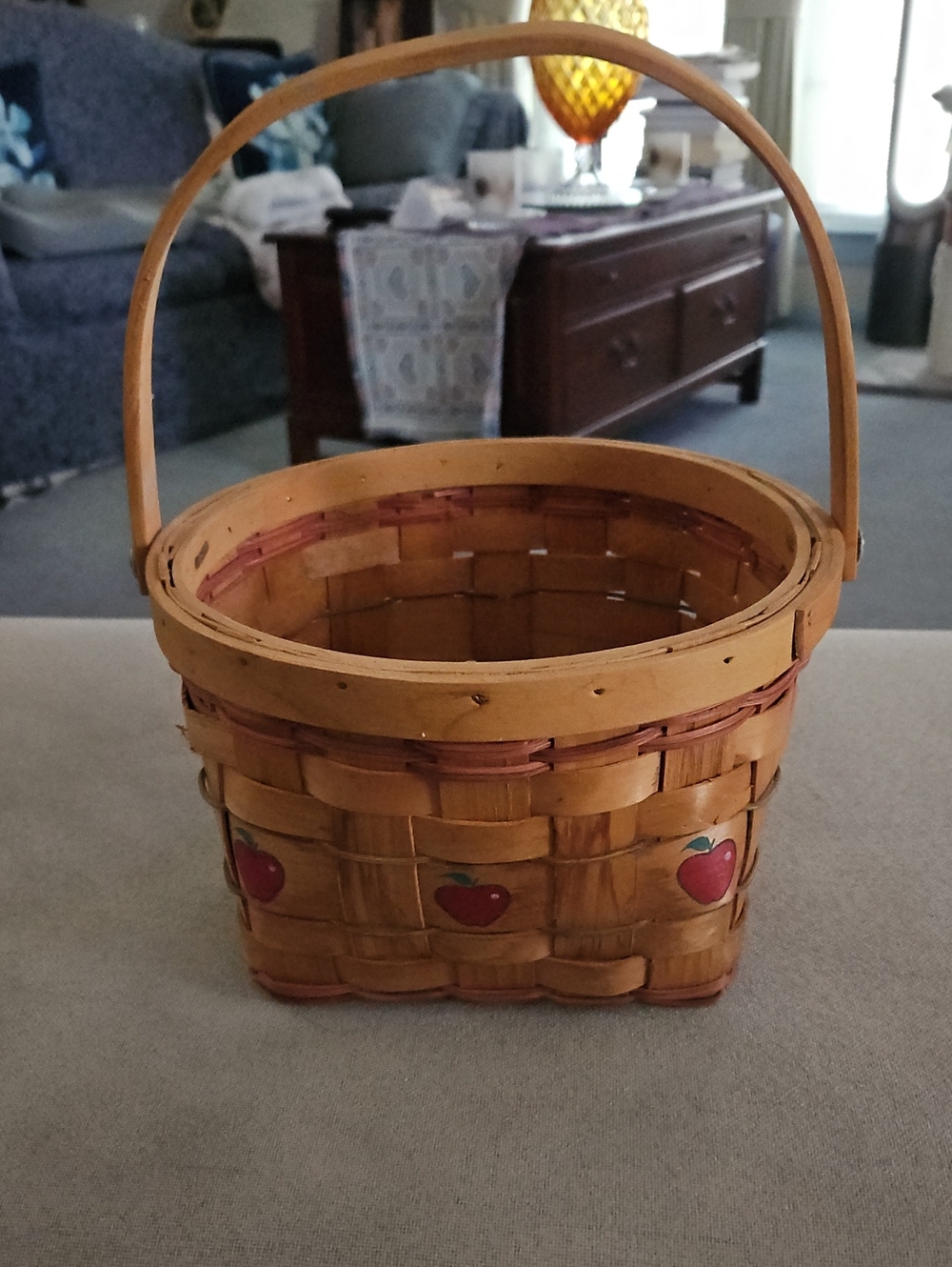 Handwoven Apple Accent Basket - Natural Yellow with Red Apples